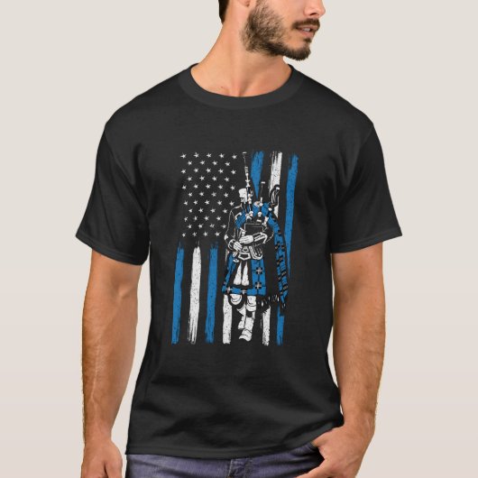 Piper On Us Flag Bagpiper Bagpipe Bagpipes Player Tシャツ (正面)