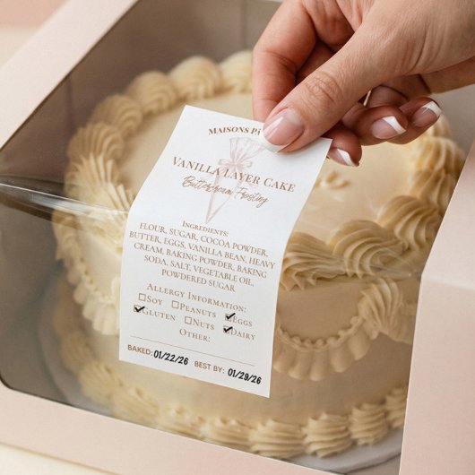 Piping Bag Bakery Ingredients & Allergy Food Label 長方形シール
