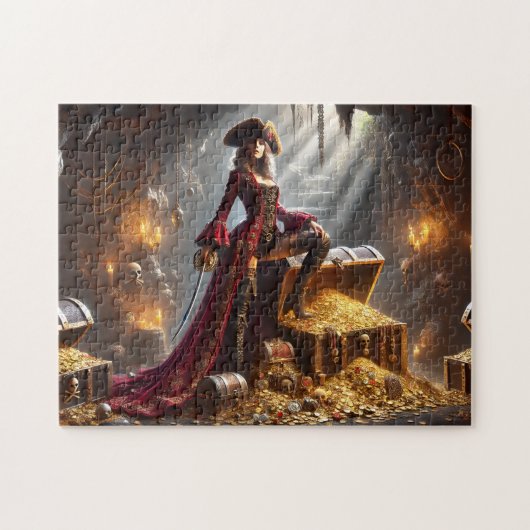 Pirate Admiral Anne Nautical Treasure Cave Scene ジグソーパズル (横)