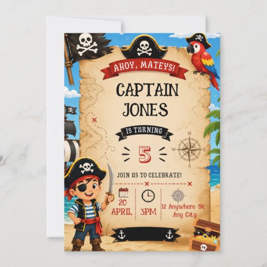 Pirate Birthday Party Invitation for Boys 招待状 (正面)