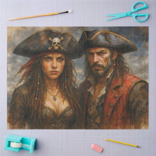 Pirate Captain and Queen Rustic Nautical Decoupage 薄葉紙 (クラフト)