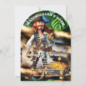 Pirate captain treasure chest boys theme birthday  招待状 (正面)