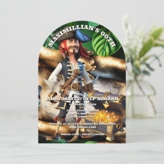 Pirate captain treasure chest boys theme birthday  招待状
