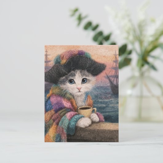 Pirate Cat With a Coffee ポストカード (スタンド正面)