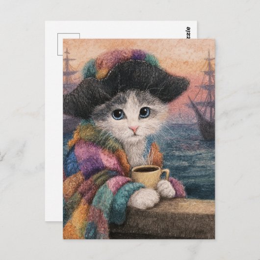 Pirate Cat With a Coffee ポストカード (正面/裏面)