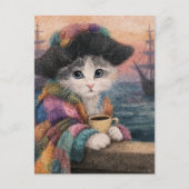 Pirate Cat With a Coffee ポストカード (正面)