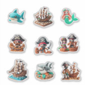 pirate characters shark boat octopus pirate mermai シール (正面)