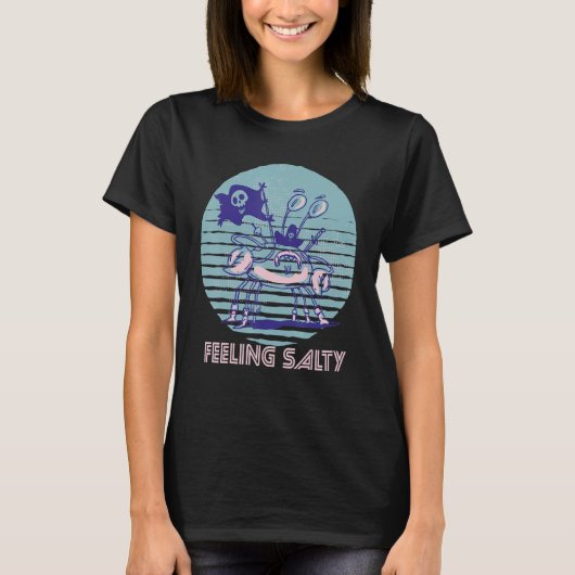Pirate Crab Feeling Salty Crawfish Retro Ocean  Lo Tシャツ (正面)