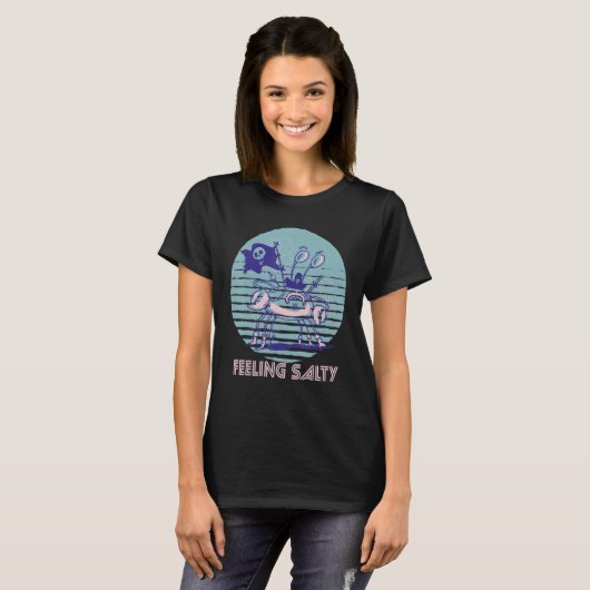 Pirate Crab Feeling Salty Crawfish Retro Ocean  Lo Tシャツ (正面フル)