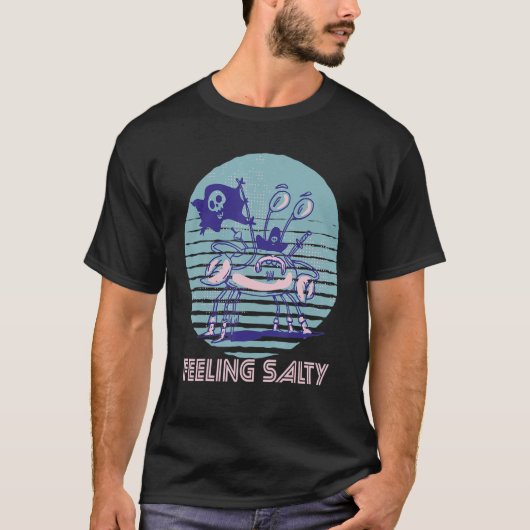 Pirate Crab Feeling Salty Crawfish Retro Ocean Lo Tシャツ (正面)