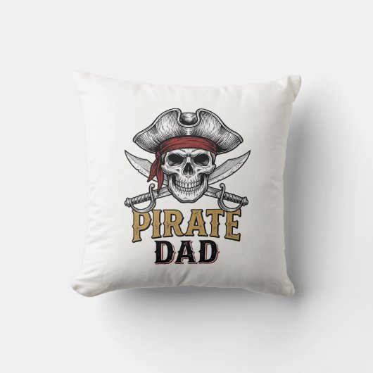 Pirate Dad Skull Sword Vintage Engraving Shirt_1 クッション (正面)