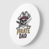 Pirate Dad Skull Sword Vintage Engraving Shirt_1 ラージ壁時計 (傾斜)