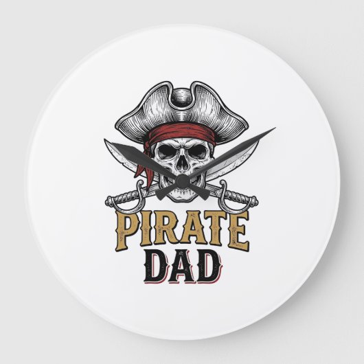 Pirate Dad Skull Sword Vintage Engraving Shirt_1 ラージ壁時計 (正面)