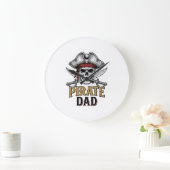 Pirate Dad Skull Sword Vintage Engraving Shirt_1 ラージ壁時計 (ホーム)