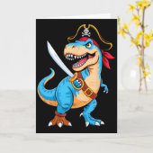 Pirate Dinosaur T Rex Boys Kids Funny Halloween Co カード (黄色い花)