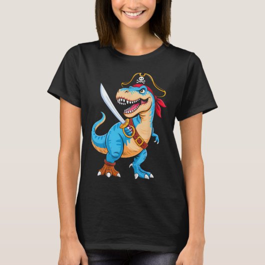 Pirate Dinosaur T Rex Boys Kids Funny Halloween Co Tシャツ (正面)