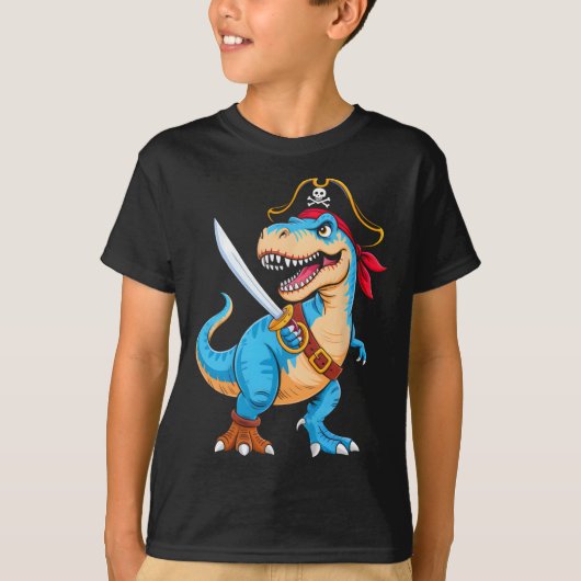 Pirate Dinosaur T Rex Boys Kids Funny Halloween Co Tシャツ (正面)