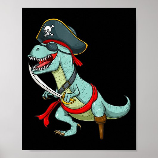 Pirate Dinosaur T Rex Funny Tyrannosaurus Hallowee ポスター (正面)