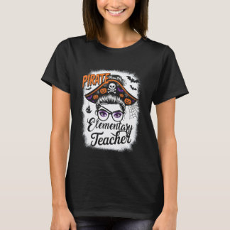 Pirate Elementary Teacher Messy Bun Women Girls Ha Tシャツ