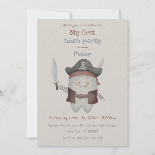 Pirate First Tooth Party Invitation 招待状 (正面)