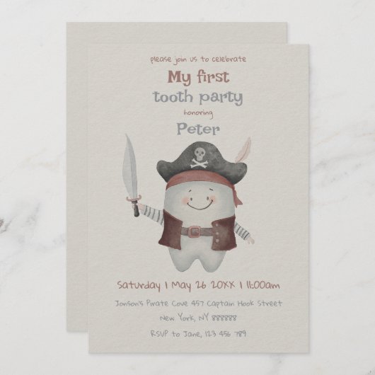 Pirate First Tooth Party Invitation 招待状 (正面/裏面)