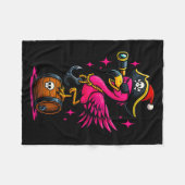 Pirate Flamingo Adventure Map Jolly Roger Hallowee フリースブランケット (正面(横))