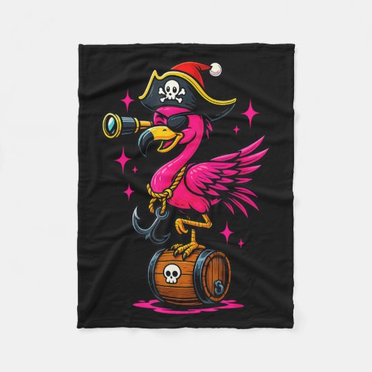 Pirate Flamingo Adventure Map Jolly Roger Hallowee フリースブランケット (正面)