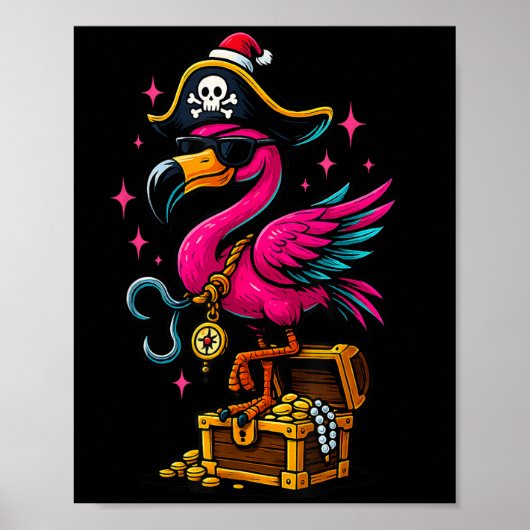 Pirate Flamingo Adventure Map Jolly Roger Hallowee ポスター (正面)