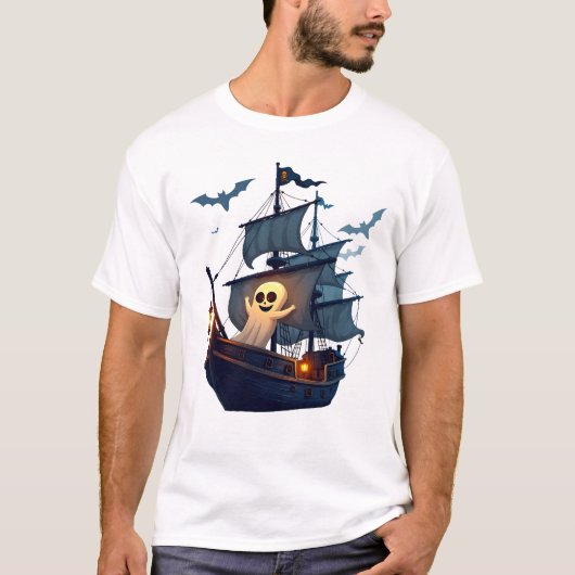 Pirate Ghost Ship � Scary Halloween Tee Tシャツ (正面)