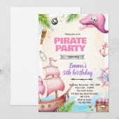 Pirate girl birthday theme invitation 招待状 (正面/裏面)