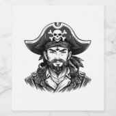 Pirate head with hat sailor and Eye Patch and Bear ワインラベル (シングルラベル)