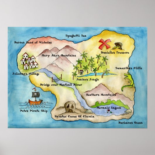 Pirate Map Print - Small ポスター (正面)
