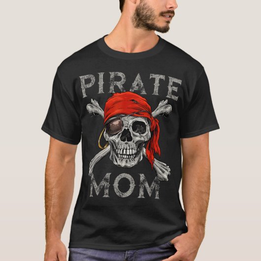 Pirate Mom Jolly Roger Crossbones Halloween Skull  Tシャツ (正面)