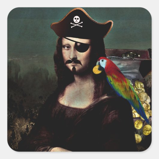 Pirate Mona Lisa with Eye Patch スクエアシール (正面)