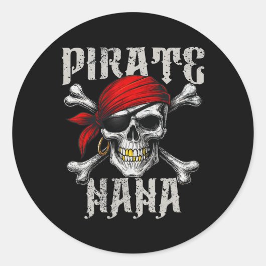 Pirate Nana Jolly Roger Flag And Skull Crossbones  ラウンドシール (正面)