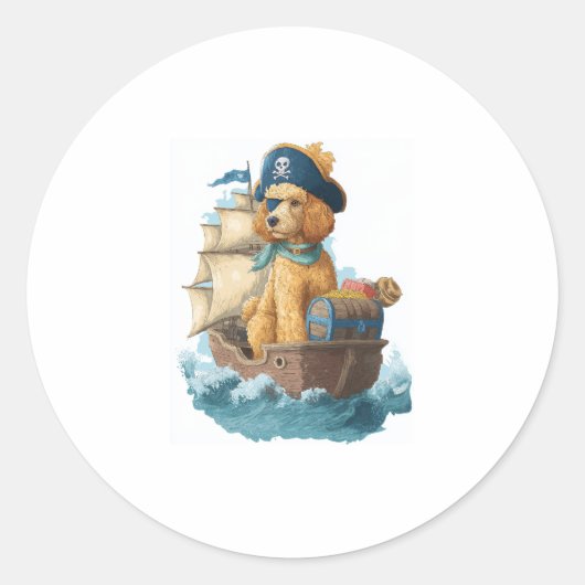 Pirate Poodle � Funny Sea Dog ラウンドシール (正面)