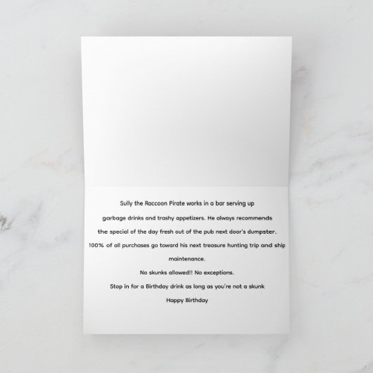 Pirate Raccoon bartender funny story birthday  カード (内部)