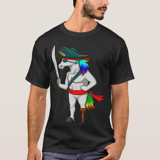 Pirate Rainbow Unicorn With Sword Halloween Costu Tシャツ (正面)