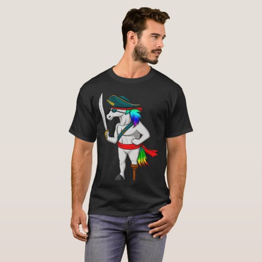 Pirate Rainbow Unicorn With Sword  Halloween Costu Tシャツ (正面フル)