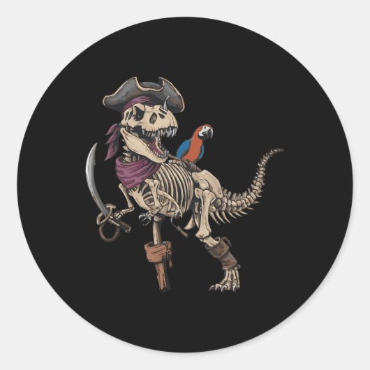 Pirate Skeleton Dinosaur T Rex Funny Tyrannosaurus ラウンドシール (正面)