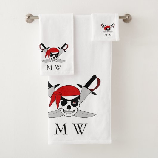 Pirate Skull And Swords Design Monogrammed バスタオルセット (インサイチュ)
