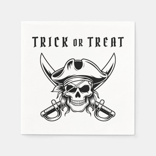 Pirate Skull Trick Or Treat Halloween スタンダードカクテルナプキン (正面)