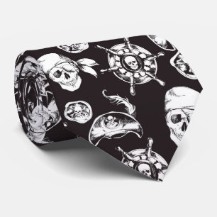Pirate skulls black white pattern ネクタイ