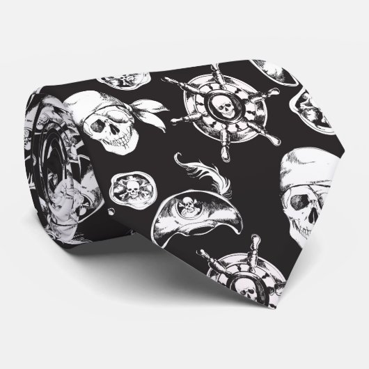 Pirate skulls black white pattern ネクタイ (ロール)