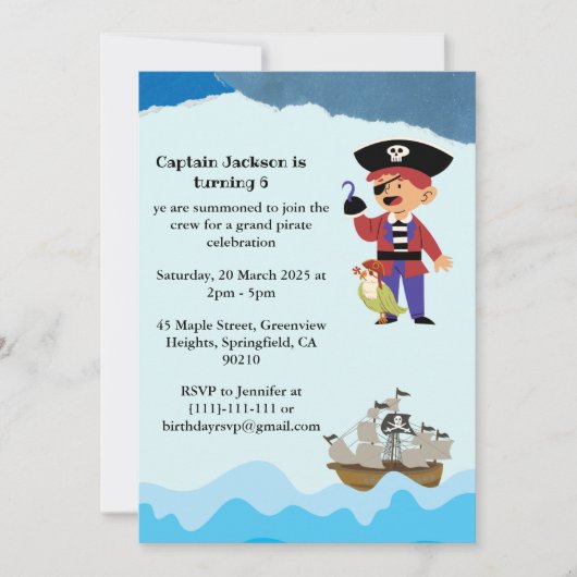 Pirate Themed Birthday Party Invitation 招待状 (正面)