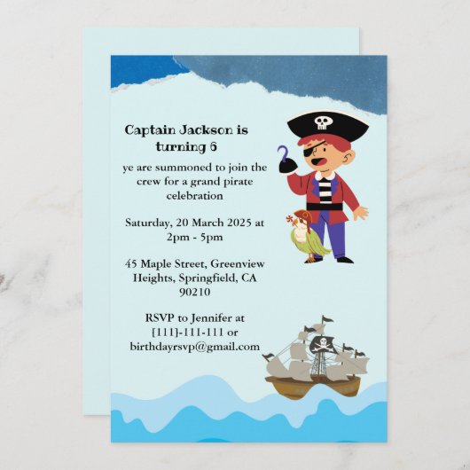 Pirate Themed Birthday Party Invitation 招待状 (正面/裏面)