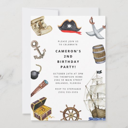 Pirate Themed Birthday Party Invitation 招待状 (正面)