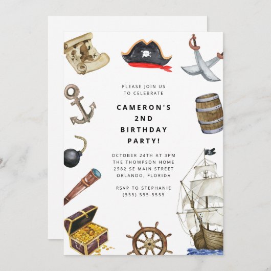 Pirate Themed Birthday Party Invitation 招待状 (正面/裏面)