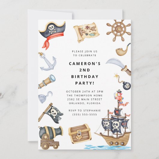Pirate Themed Birthday Party Invitation 招待状 (正面)