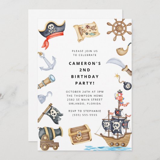 Pirate Themed Birthday Party Invitation 招待状 (正面/裏面)